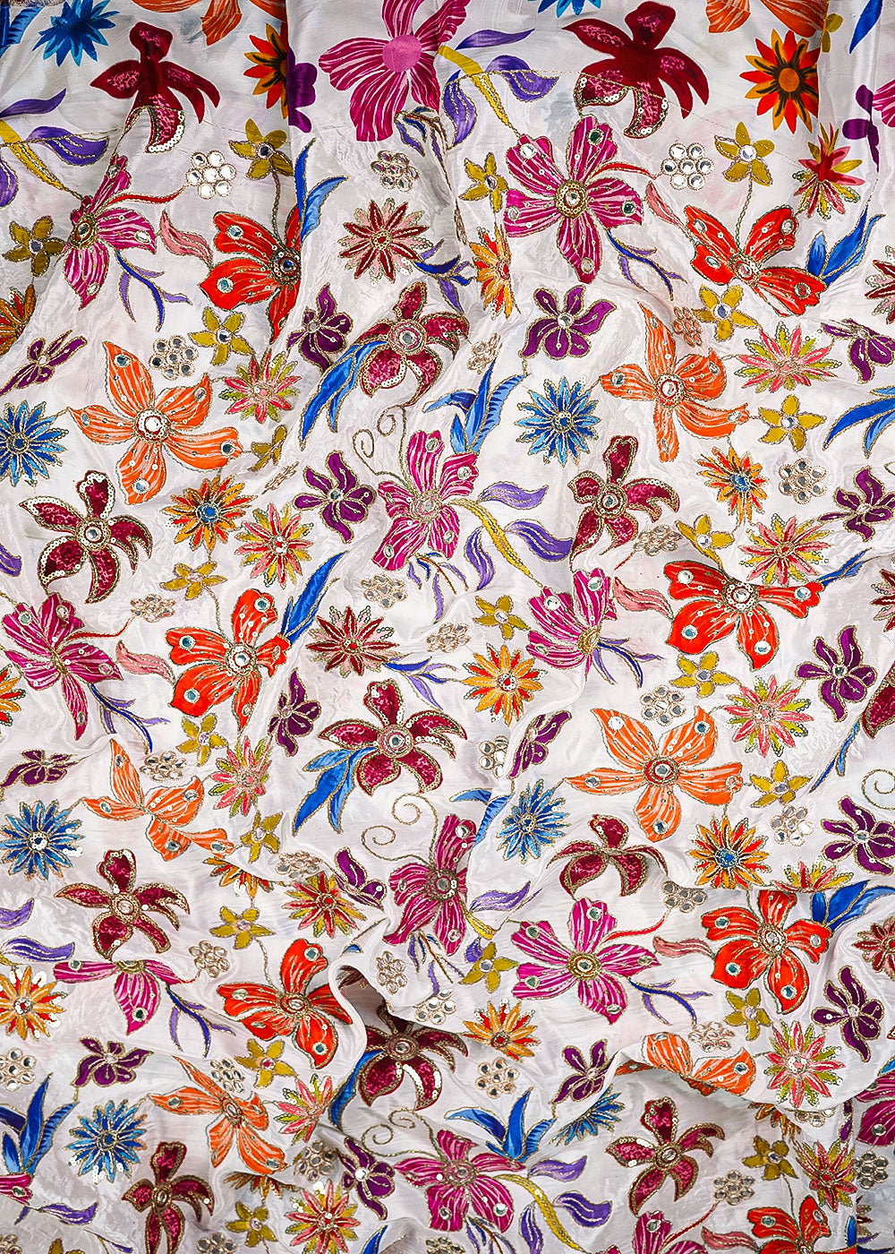 White Crepe Fabric With All Over Zari And Sequins Work 25213
