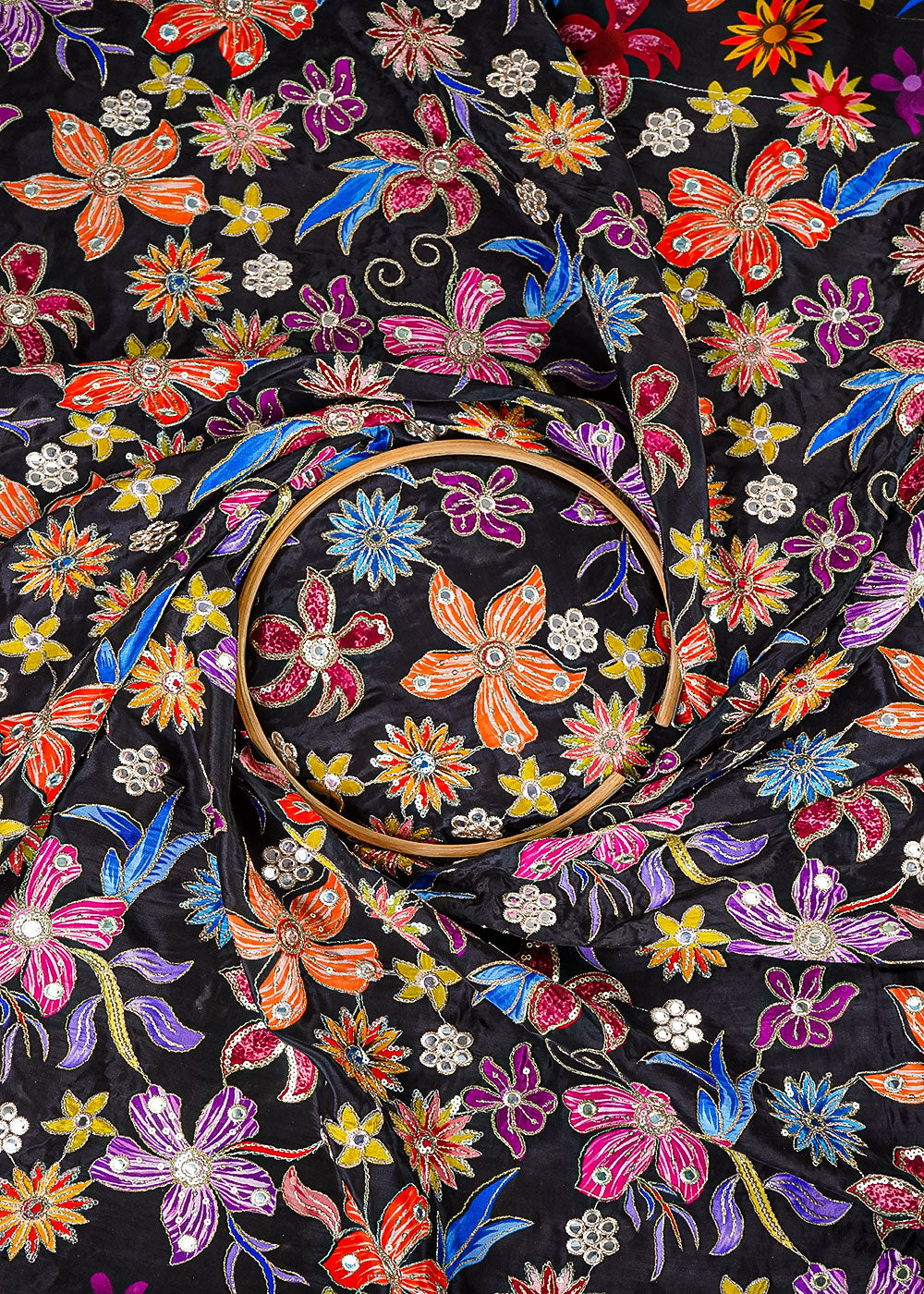 Black Crepe Fabric With All Over Zari And Sequins Work 25214