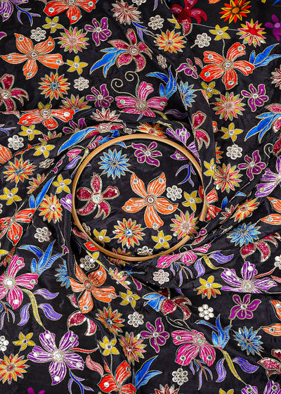 Black Crepe Fabric With All Over Zari And Sequins Work 25214