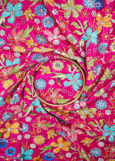 Rani Pink Crepe Fabric With All Over Zari And Sequins Work 25215