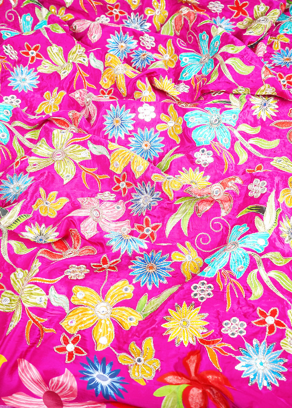 Rani Pink Crepe Fabric With All Over Zari And Sequins Work 25215