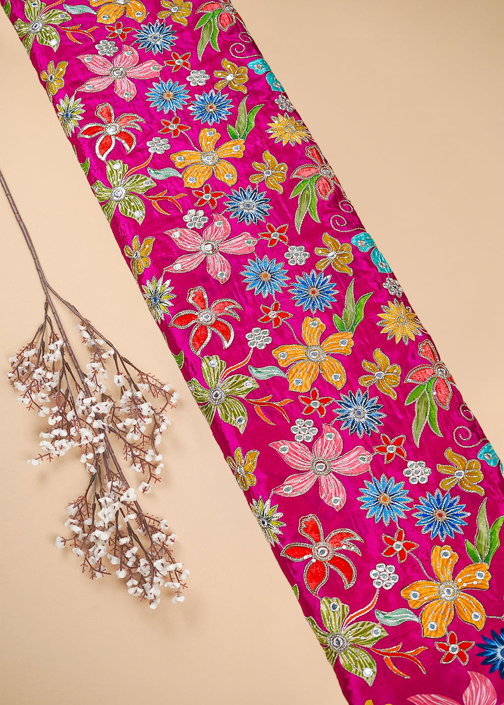 Rani Pink Crepe Fabric With All Over Zari And Sequins Work 25215