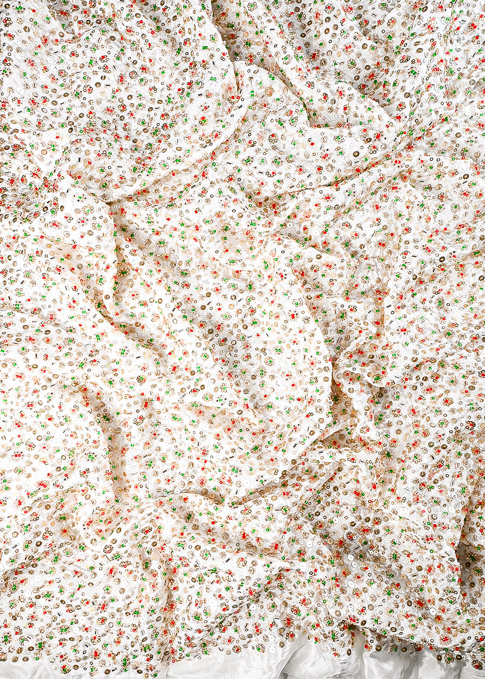 White Dyeable Crepe Fabric With All Over Zari, Sequins And Katdana Work 25216