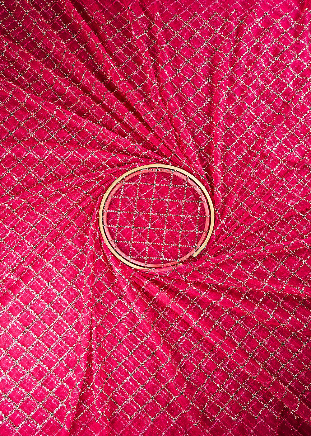 Rani Pink Net Fabric With All Over Sequins And Katdana Work 25219