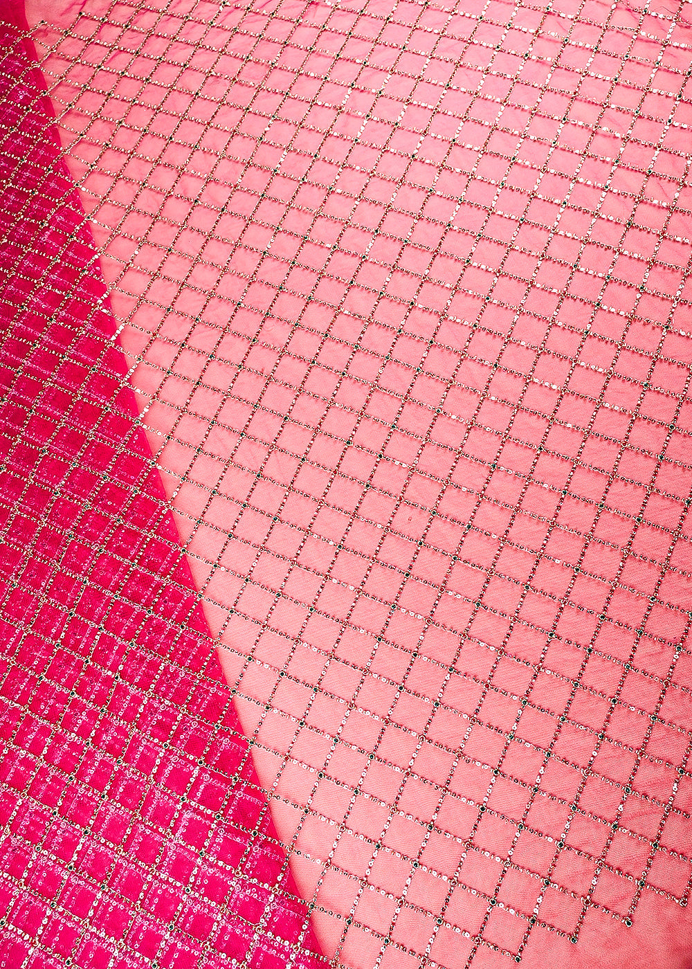 Rani Pink Net Fabric With All Over Sequins And Katdana Work 25219