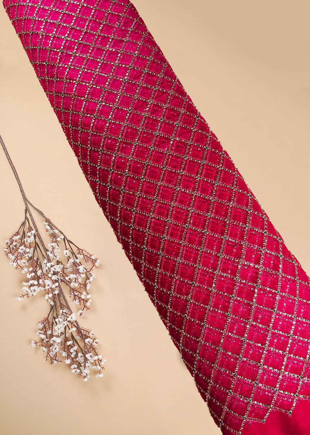 Rani Pink Net Fabric With All Over Sequins And Katdana Work 25219