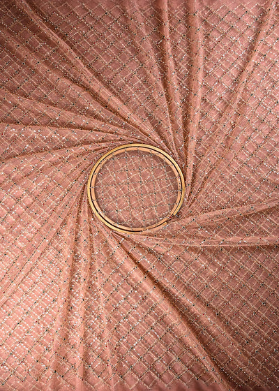 Peach Net Fabric With All Over Sequins And Katdana Work 25221