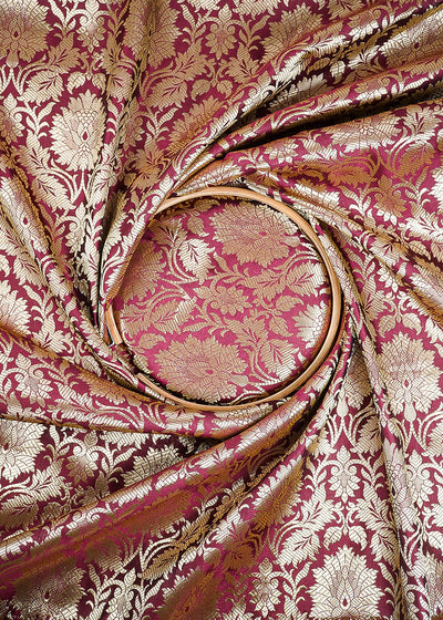 Maroon Banarasi Brocade Fabric With All Over Zari Handloom 25232