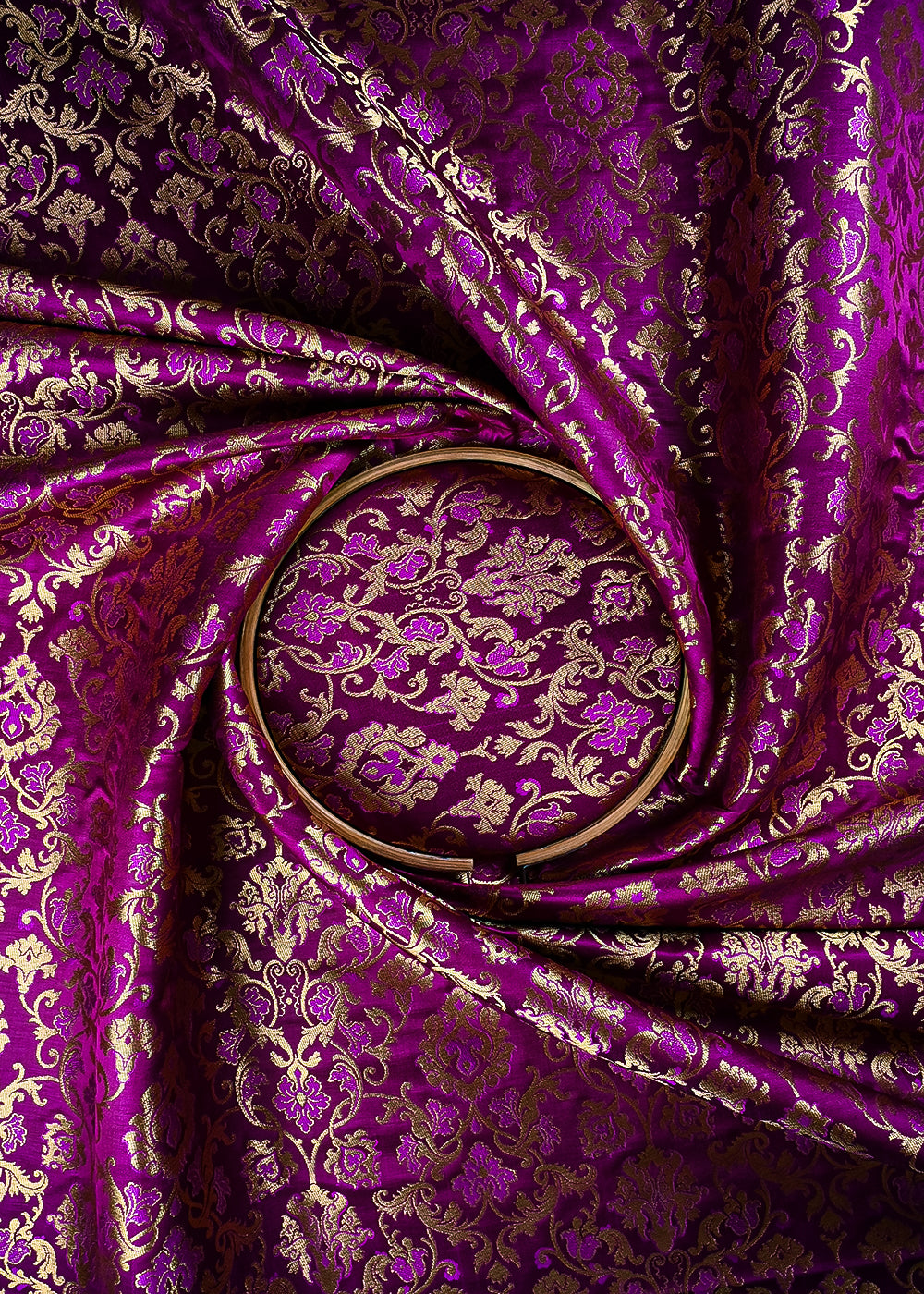 Purple Banarasi Brocade Fabric With All Over Thread And Zari Handloom 25236