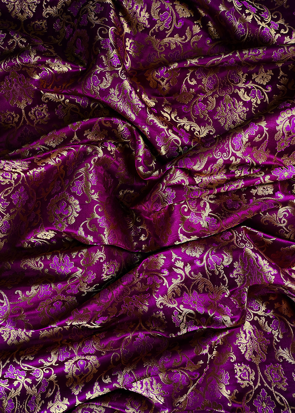 Purple Banarasi Brocade Fabric With All Over Thread And Zari Handloom 25236