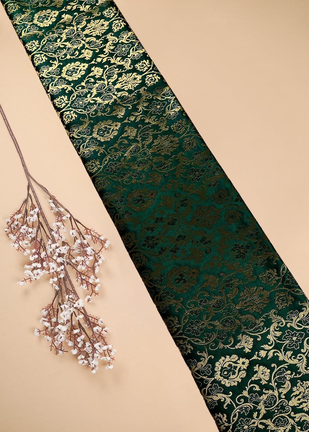 Bottle Green Banarasi Brocade Fabric With All Over Thread And Zari Handloom 25238