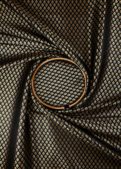 Black Banarasi Brocade Fabric With All Over Thread And Zari Handloom 25239