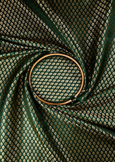 Bottle Green Banarasi Brocade Fabric With All Over Thread And Zari Handloom 25240