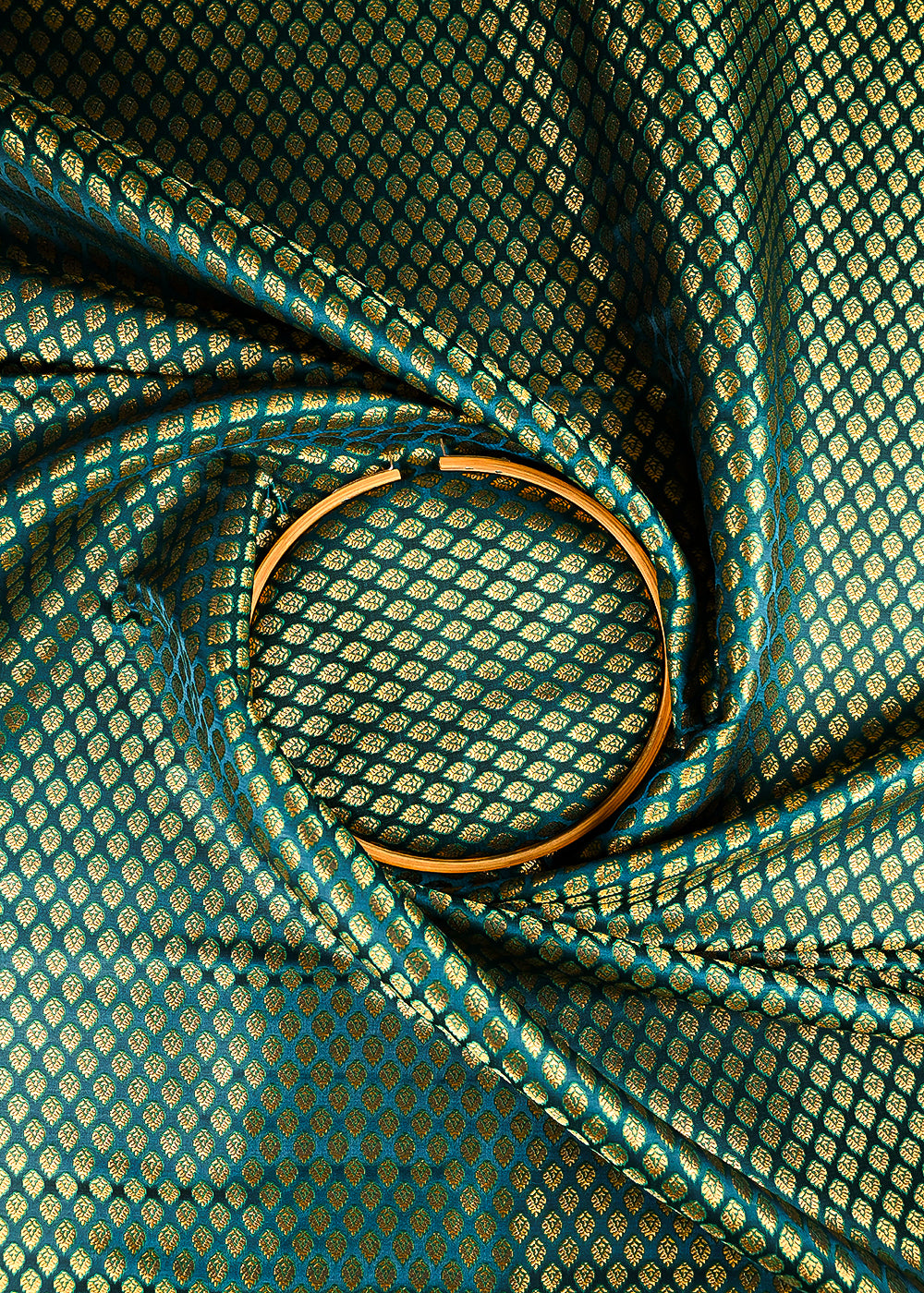 Teal Blue Banarasi Brocade Fabric With All Over Thread And Zari Handloom 25241