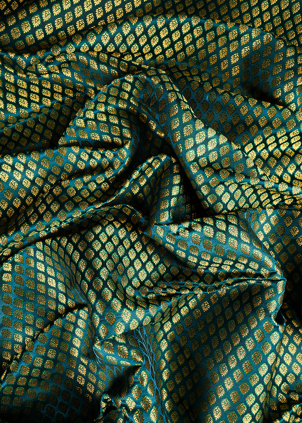 Teal Blue Banarasi Brocade Fabric With All Over Thread And Zari Handloom 25241
