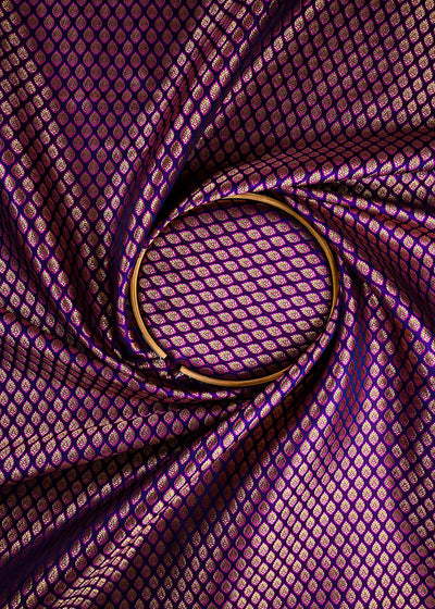 Purple Banarasi Brocade Fabric With All Over Thread And Zari Handloom 25242
