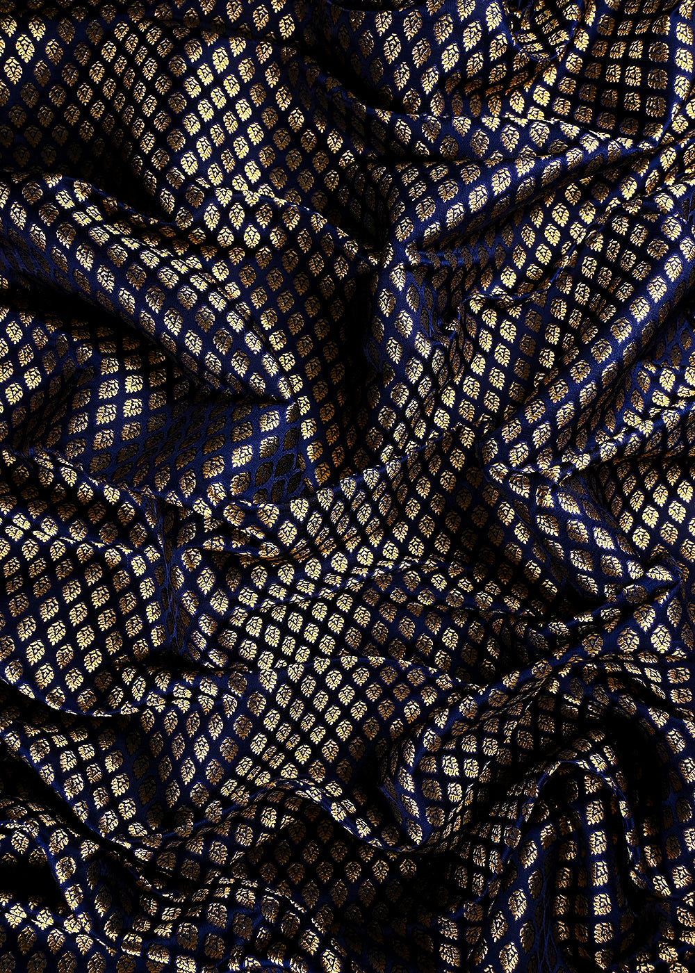 Navy Blue Banarasi Brocade Fabric With All Over Thread And Zari Handloom 25245