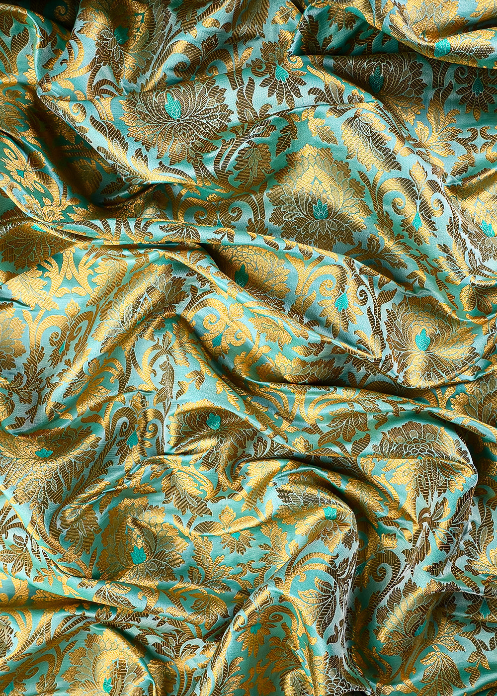 Light Green Banarasi Brocade Fabric With All Over Thread And Zari Handloom 25247