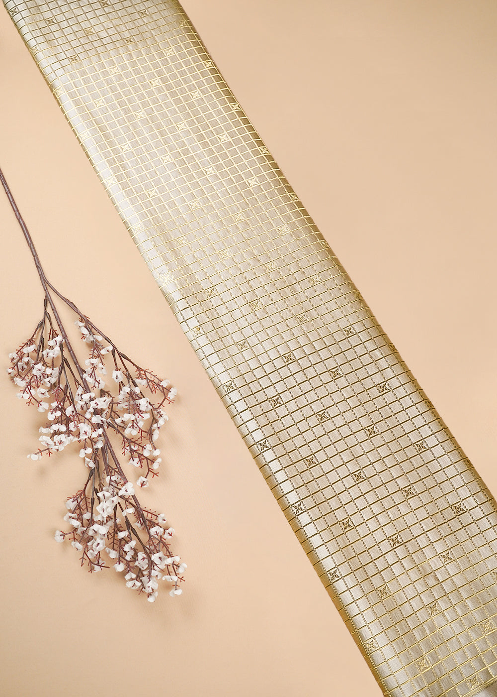 Beige-Banarasi-Brocade-Fabric-With-All-Over-Zari-Handloom-25248-rolled-view

