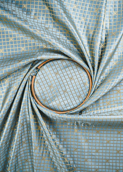 Grey Banarasi Brocade Fabric With All Over Zari Handloom 25249
