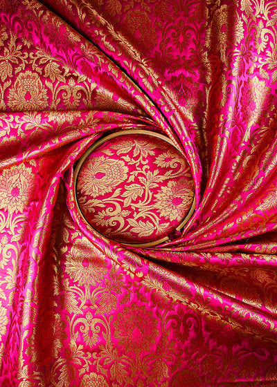 Rani Pink Banarasi Brocade Fabric With All Over Thread And Zari Handloom 25251