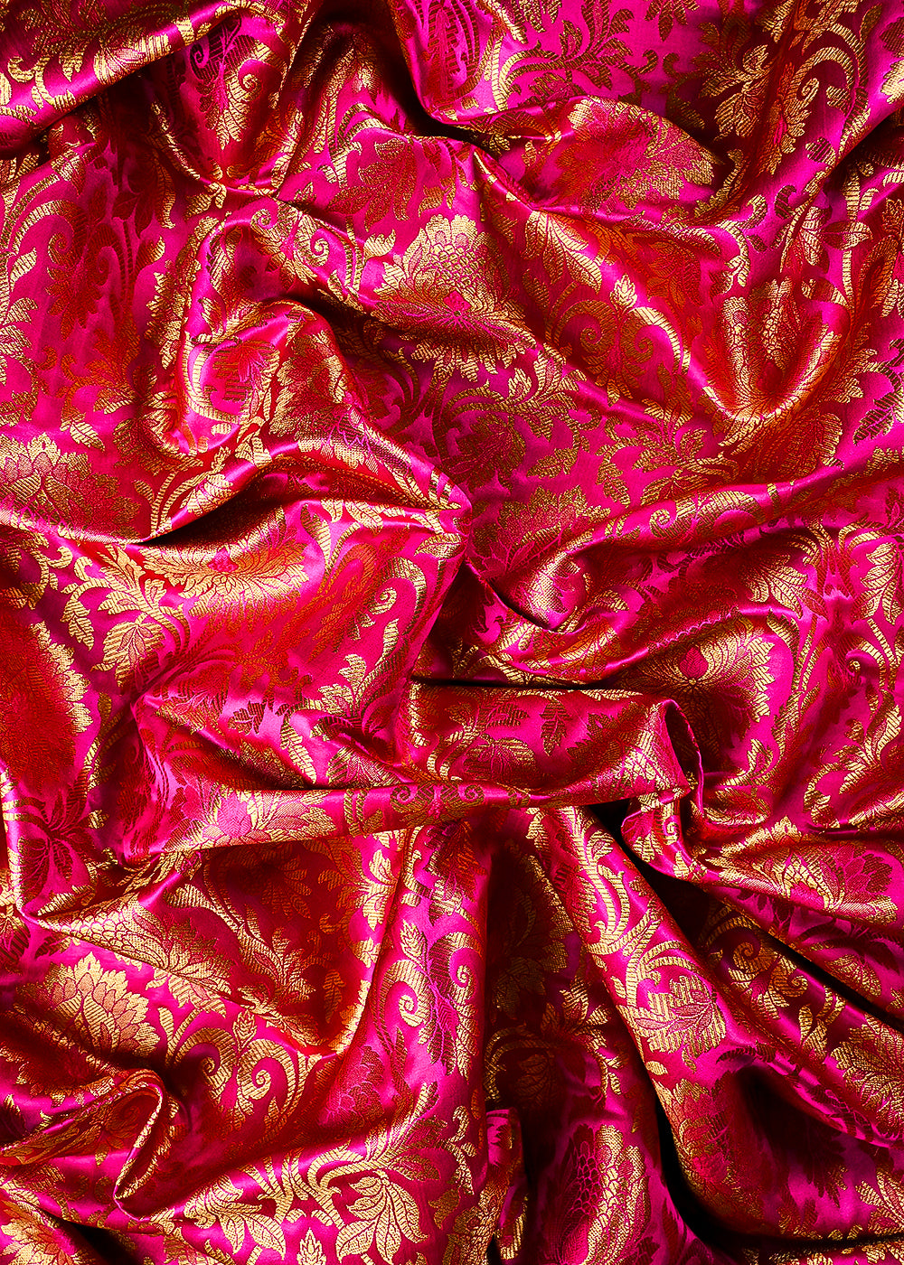 Rani Pink Banarasi Brocade Fabric With All Over Thread And Zari Handloom 25251