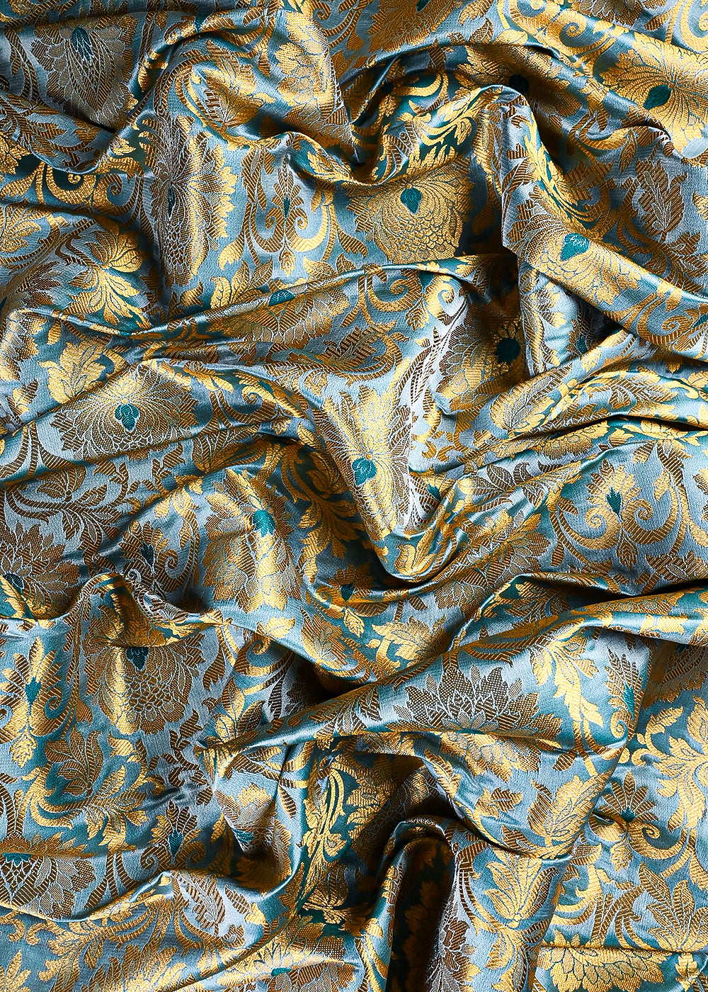 Sea Green Banarasi Brocade Fabric With All Over Thread And Zari Handloom 25252