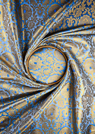 Powder Blue Banarasi Brocade Fabric With All Over Thread And Zari Handloom 25253