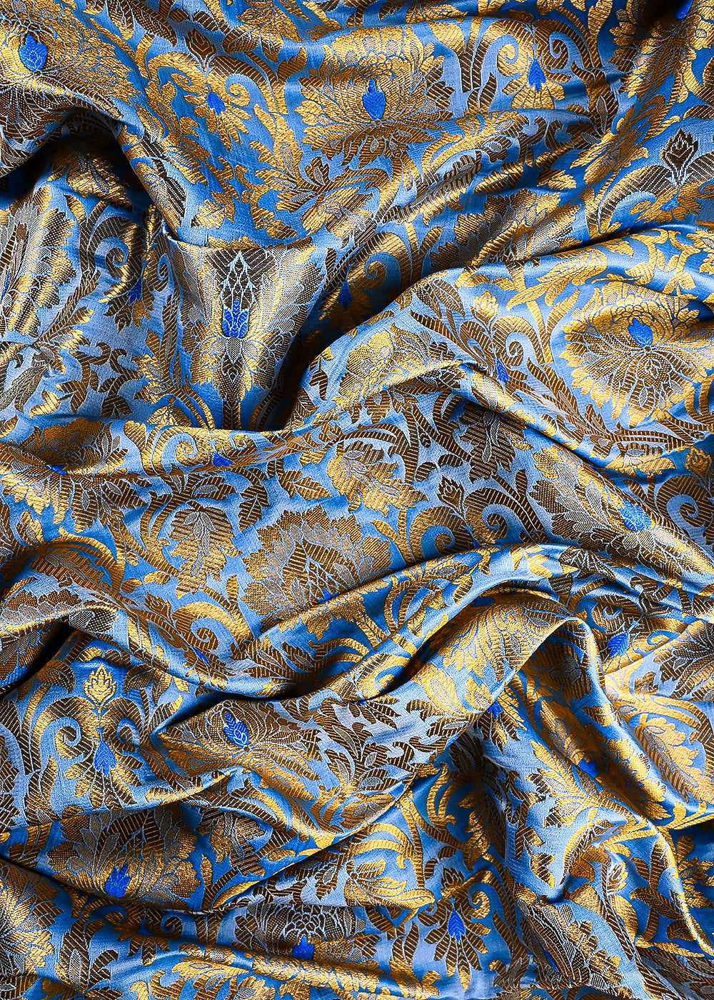 Powder Blue Banarasi Brocade Fabric With All Over Thread And Zari Handloom 25253