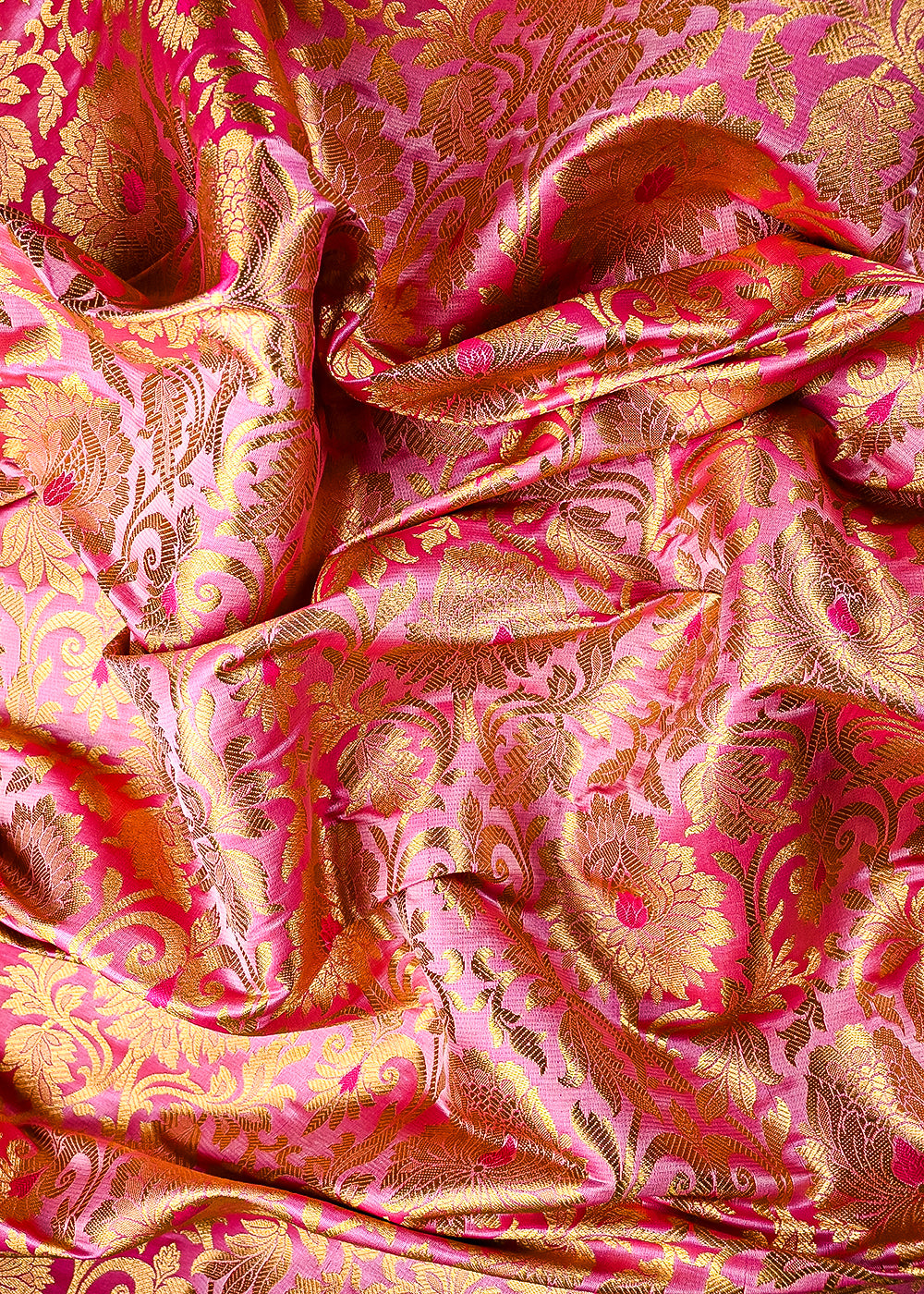 Baby Pink Banarasi Brocade Fabric With All Over Thread And Zari Handloom 25254