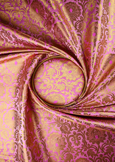 Pink Banarasi Brocade Fabric With All Over Thread And Zari Handloom 25255