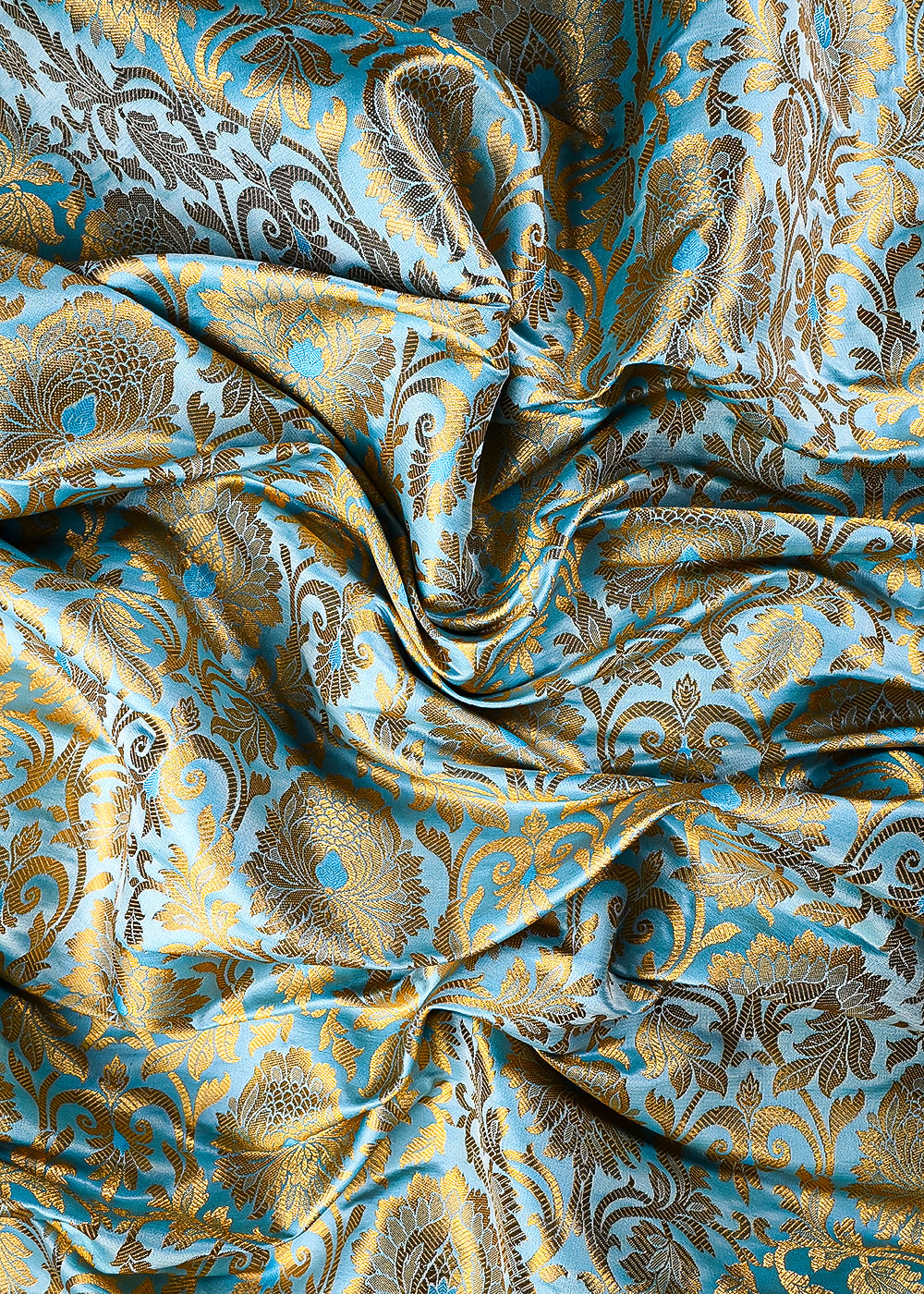 Light Blue Banarasi Brocade Fabric With All Over Thread And Zari Handloom 25256