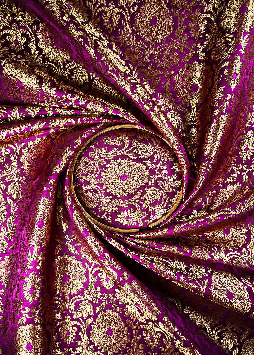 Purple Banarasi Brocade Fabric With All Over Thread And Zari Handloom 25257