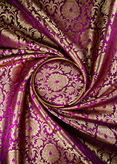 Purple Banarasi Brocade Fabric With All Over Thread And Zari Handloom 25257