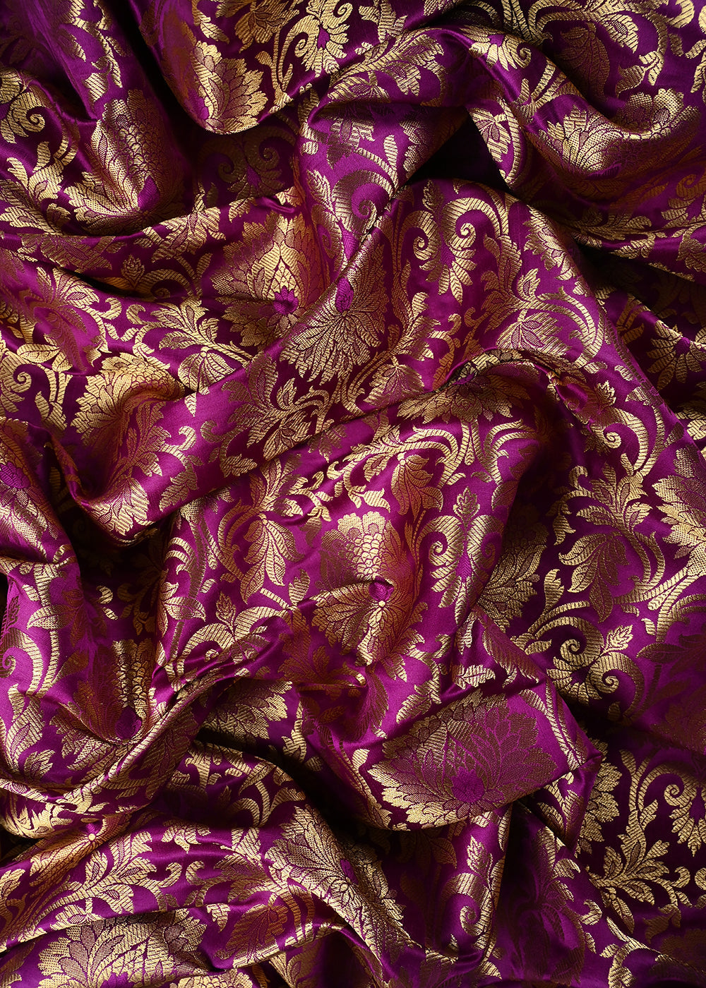 Purple Banarasi Brocade Fabric With All Over Thread And Zari Handloom 25257