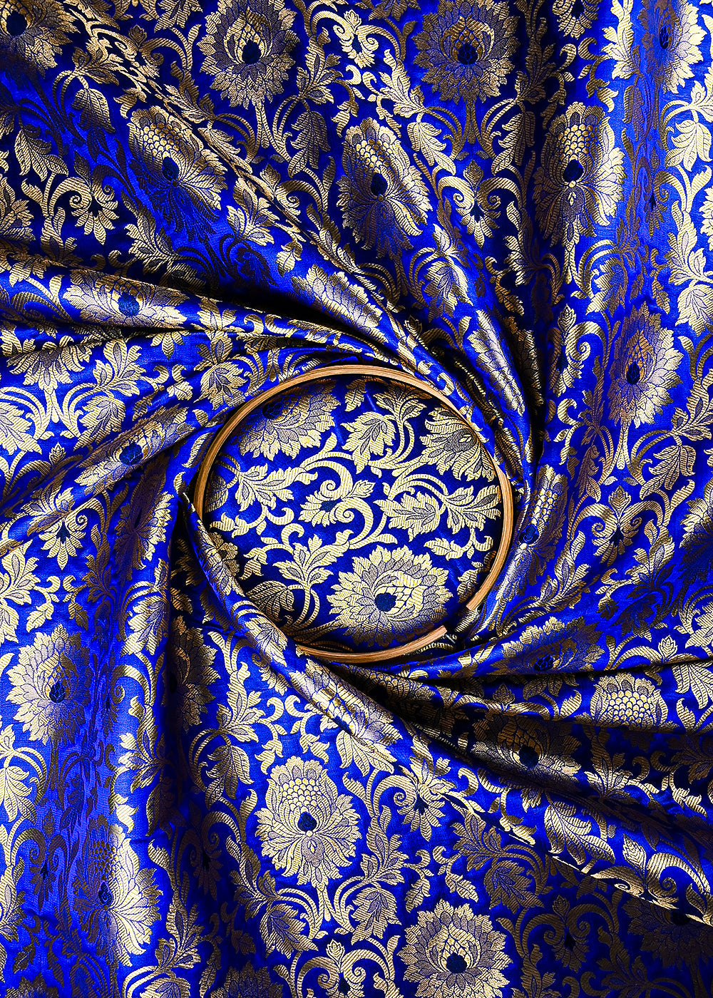 Royal Blue Banarasi Brocade Fabric With All Over Thread And Zari Handloom 25259