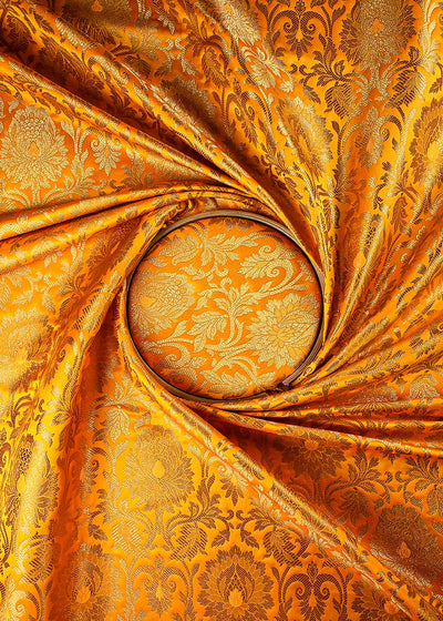 Yellow Banarasi Brocade Fabric With All Over Thread And Zari Handloom 25260