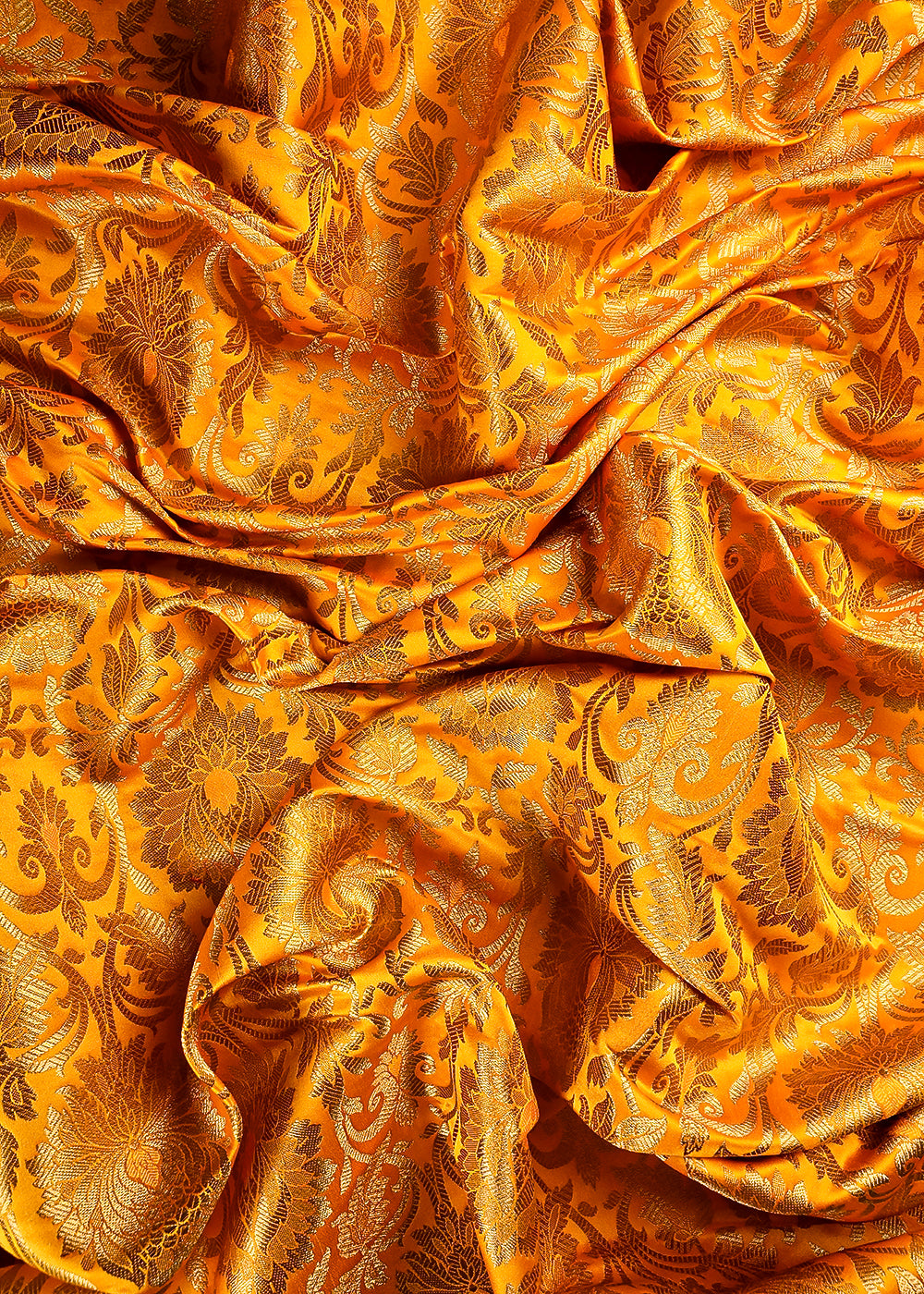 Yellow Banarasi Brocade Fabric With All Over Thread And Zari Handloom 25260