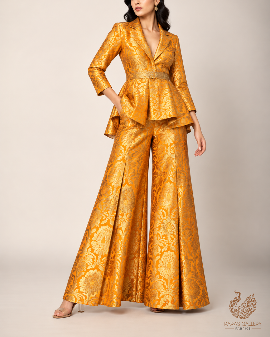 Mustard Banarasi Brocade Fabric With All Over Thread And Zari Handloom 25260