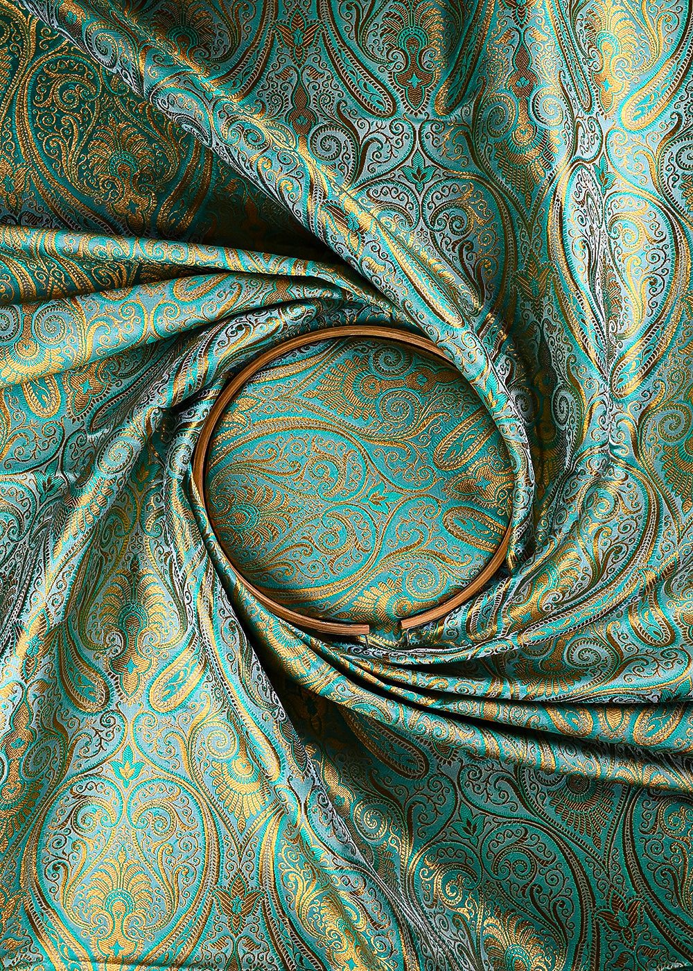 Mint Green Banarasi Brocade Fabric With All Over Thread And Zari Handloom 25261