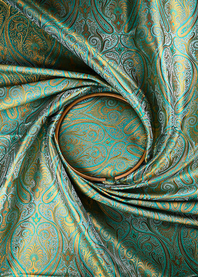 Mint Green Banarasi Brocade Fabric With All Over Thread And Zari Handloom 25261