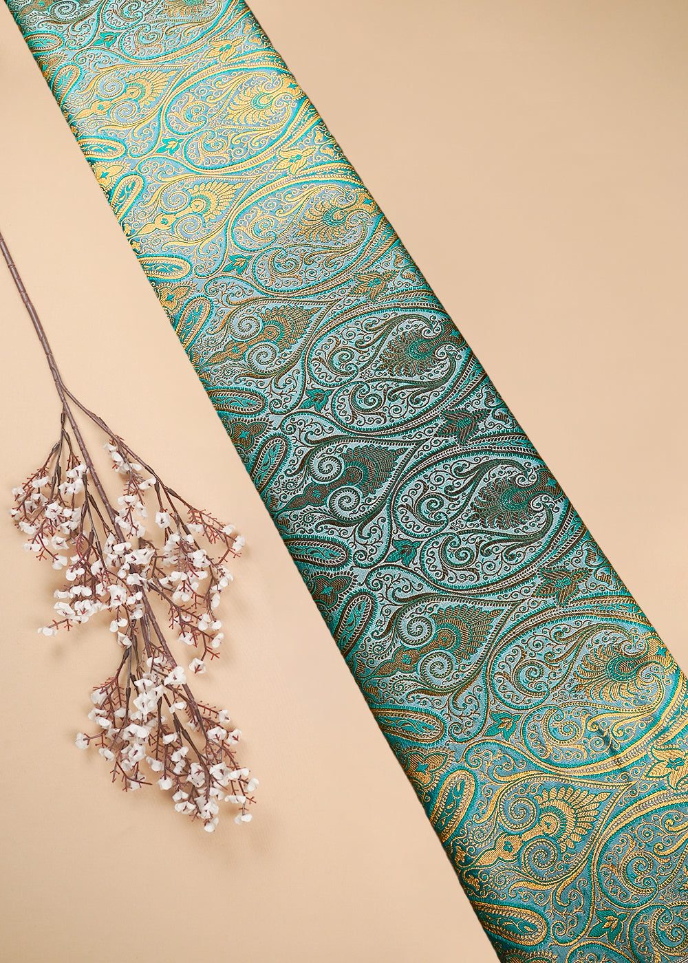 Mint Green Banarasi Brocade Fabric With All Over Thread And Zari Handloom 25261
