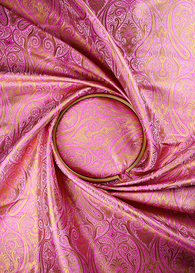 Pink Banarasi Brocade Fabric With All Over Thread And Zari Handloom 25263