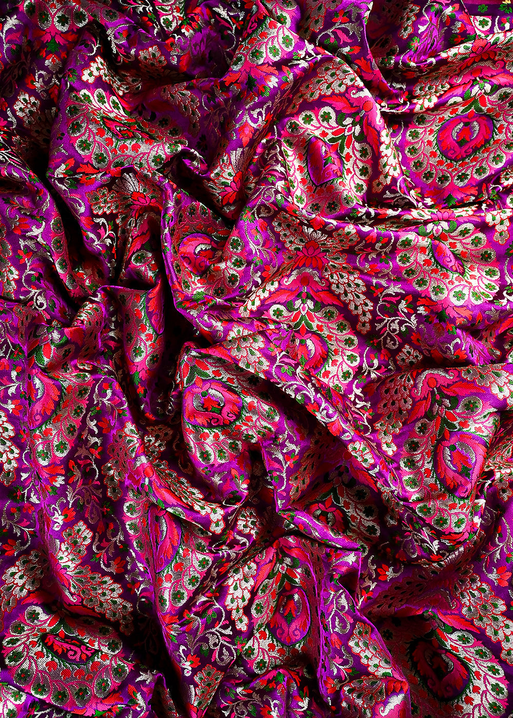 Purple Pure Banarasi Brocade Fabric With All Over Thread And Zari Handloom 25268