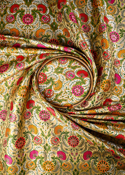Gold Pure Banarasi Brocade Fabric With All Over Thread And Zari Handloom 25271