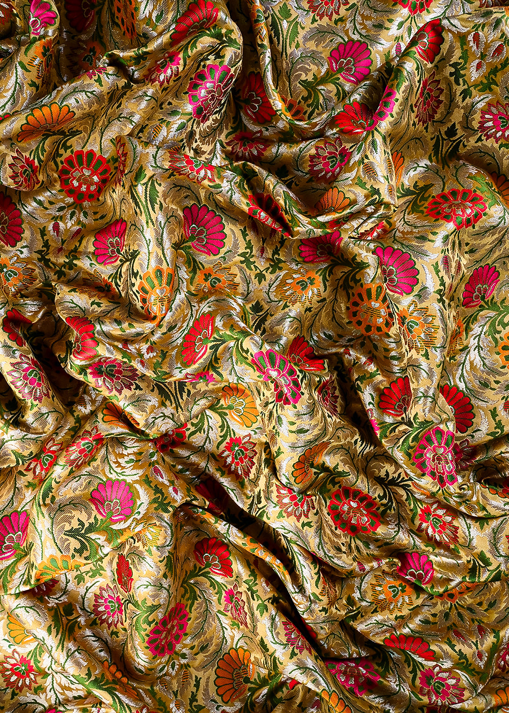 Gold Pure Banarasi Brocade Fabric With All Over Thread And Zari Handloom 25271