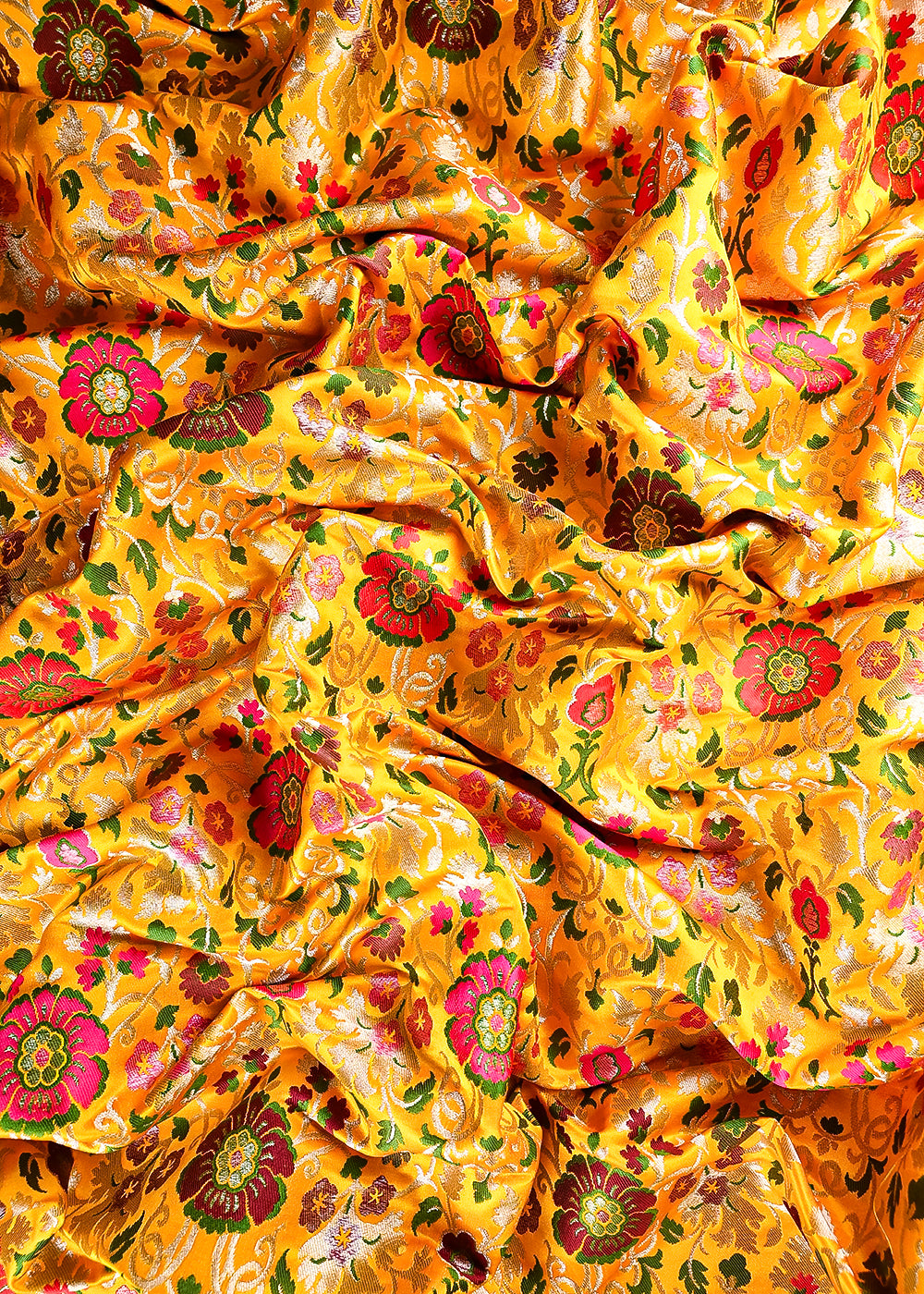 Yellow Banarasi Brocade Fabric With All Over Thread And Zari Handloom 25273