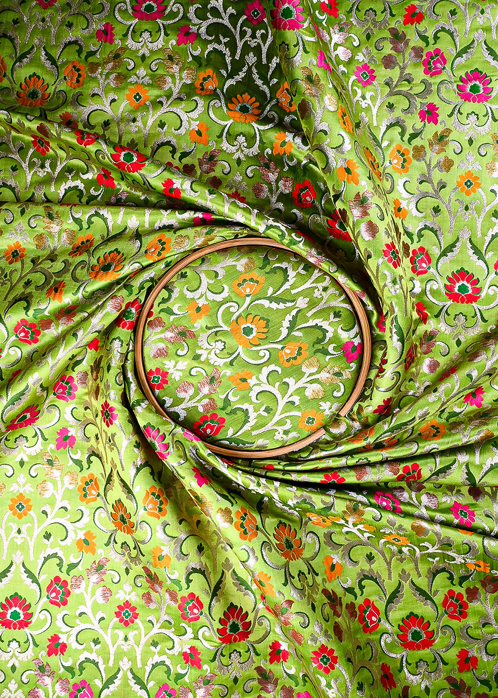 Light Green Pure Banarasi Brocade Fabric With All Over Thread And Zari Handloom 25280