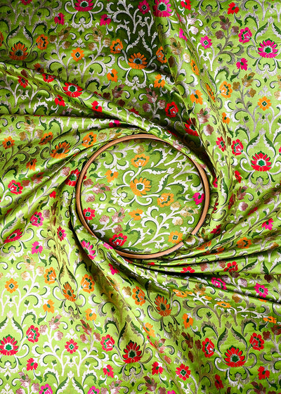 Light Green Pure Banarasi Brocade Fabric With All Over Thread And Zari Handloom 25280