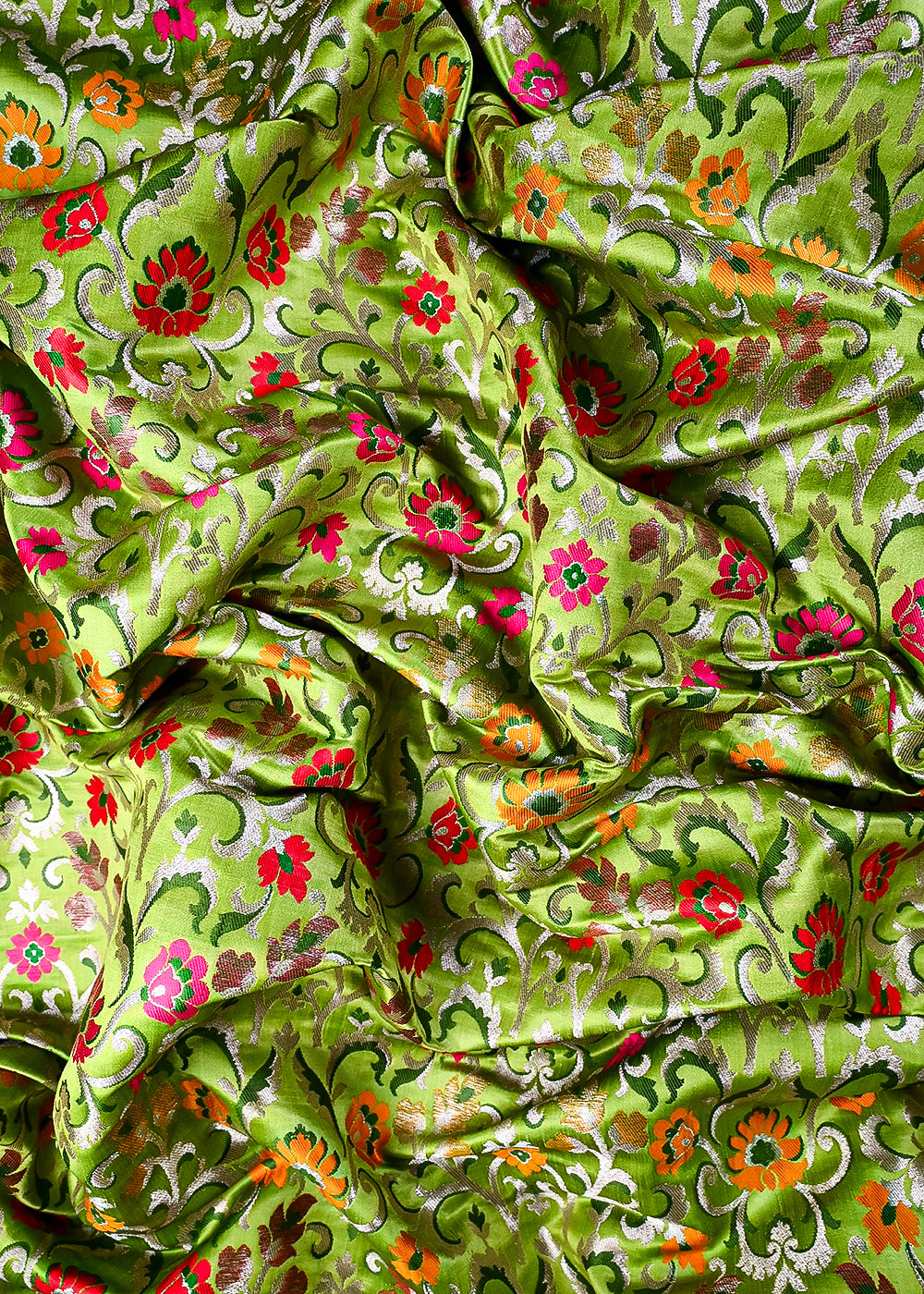 Light Green Pure Banarasi Brocade Fabric With All Over Thread And Zari Handloom 25280